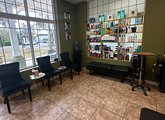 View of waiting area and products